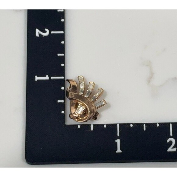 Trifari Vintage Clip On Earrings Alfred Philippe Ribbon Fan Rhinestone - Picture 2 of 12
